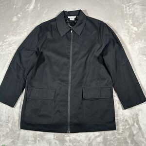 Vintage 90s Silk Club Jacket Men XL Black Stripe 100% Silk Full Zip Flap Pockets